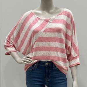 Lucy & Laurel Pink and Gray Dolman Sleeve Asymmetrical Blouse